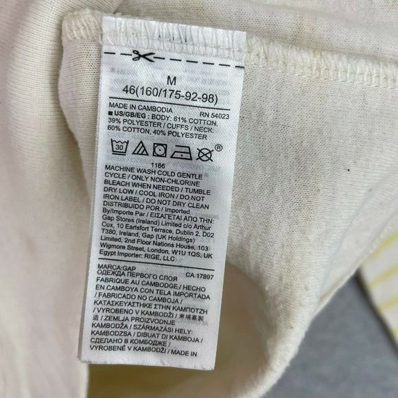 GAP Womens Striped Crew Neck Long Sleeve Shirt Top Size Medium White Yellow - Picture 7 of 8